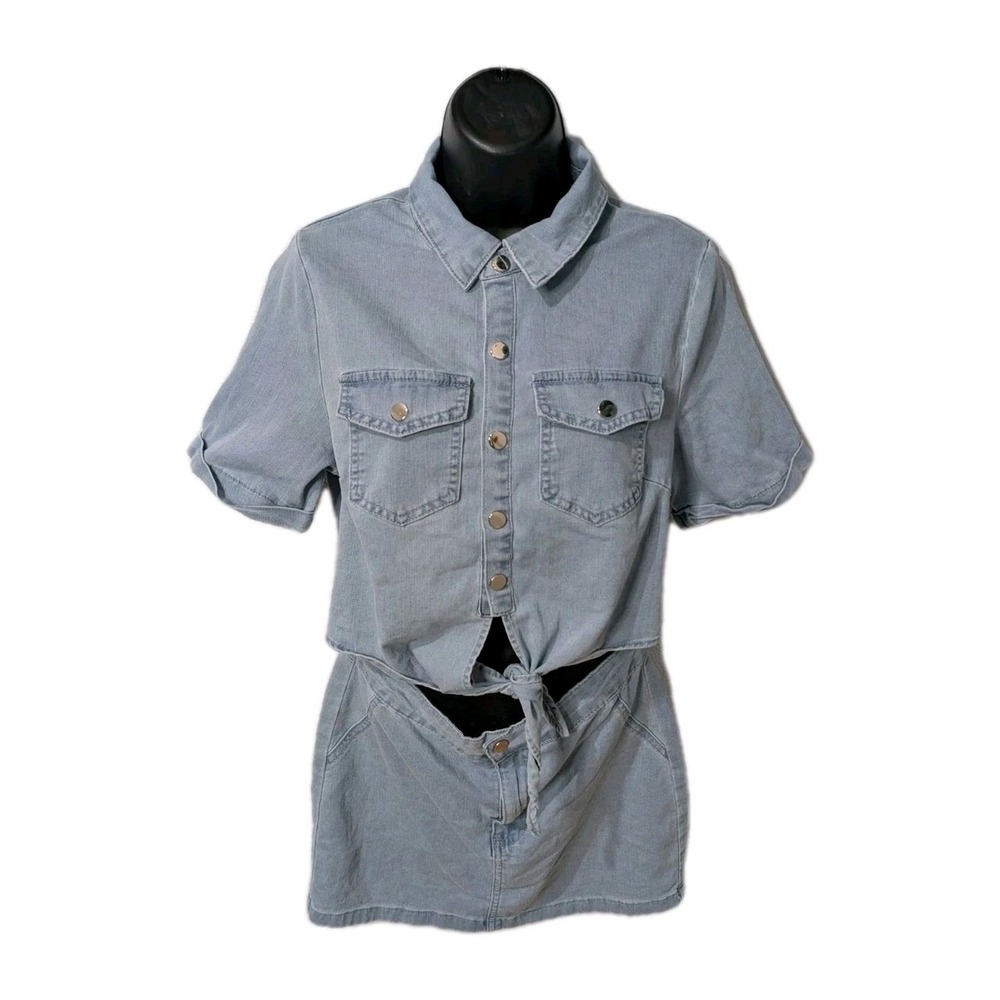 Women's Denim Dress  Belly Baring Soft Cotton Spandex Blend Light Wash Size L‎